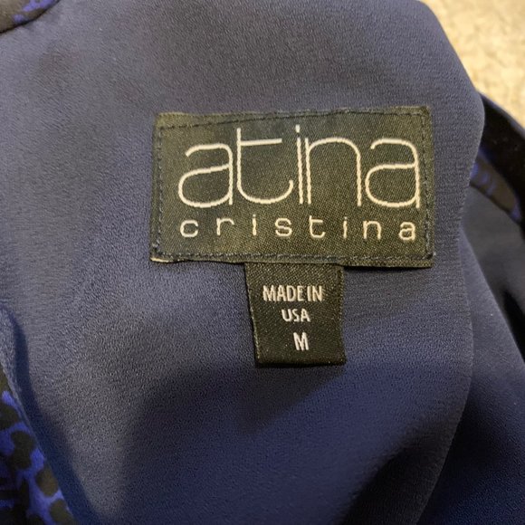 Atina Cristina Dark Purple/Blue and Black Dress W/Ruffle Bell Sleeves Size M - Picture 15 of 15